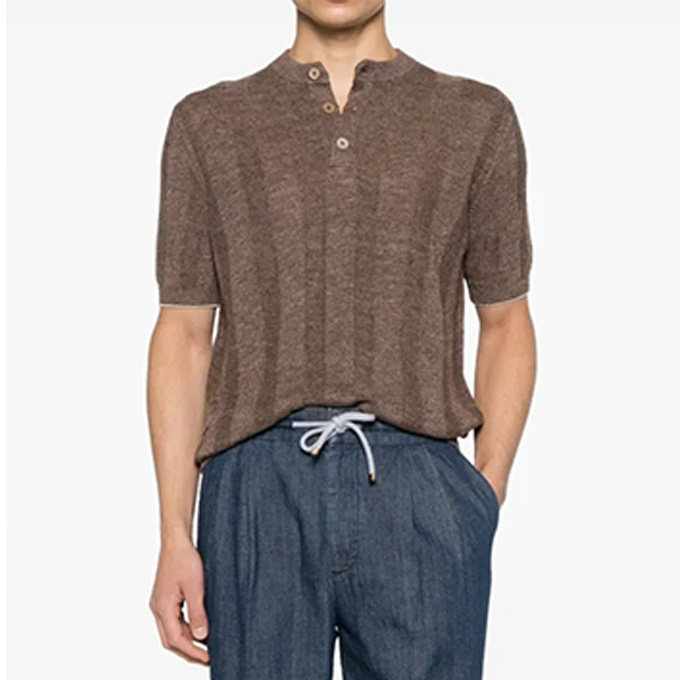 brunello cucinelli rib jacquard henley knit t-shirt
